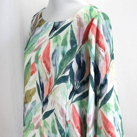 Soft Surroundings Oceo Gauze Tunic Top Size M Watercolor Leaf Print 3/4 Sleeve - Picture 4 of 7